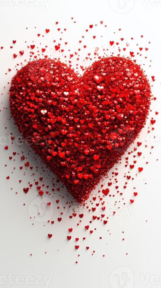 Heart shape created with numerous small red hearts representing love and affection in a minimalist design photo