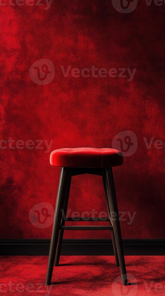 Elegant red stool against a rich red wall creates a striking visual contrast in a modern interior setting photo