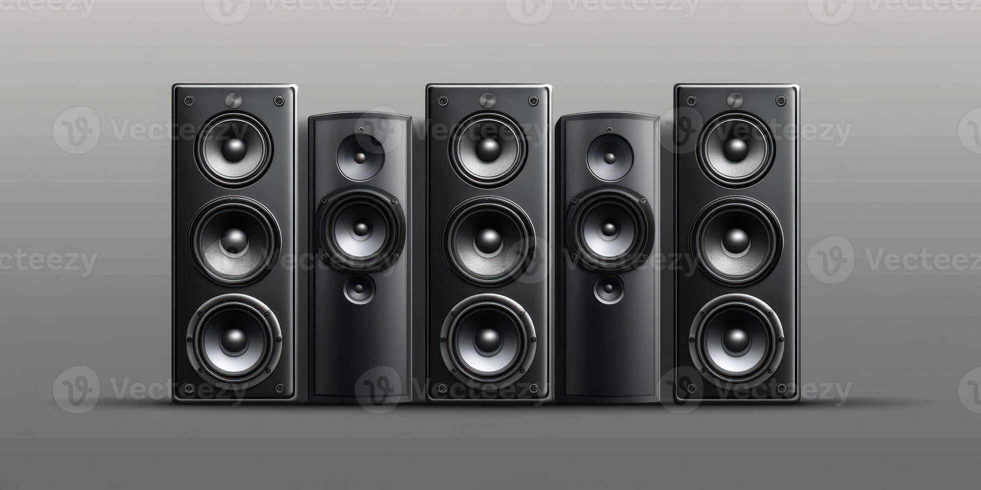 High-quality audio speakers arranged in a modern style on a neutral background photo