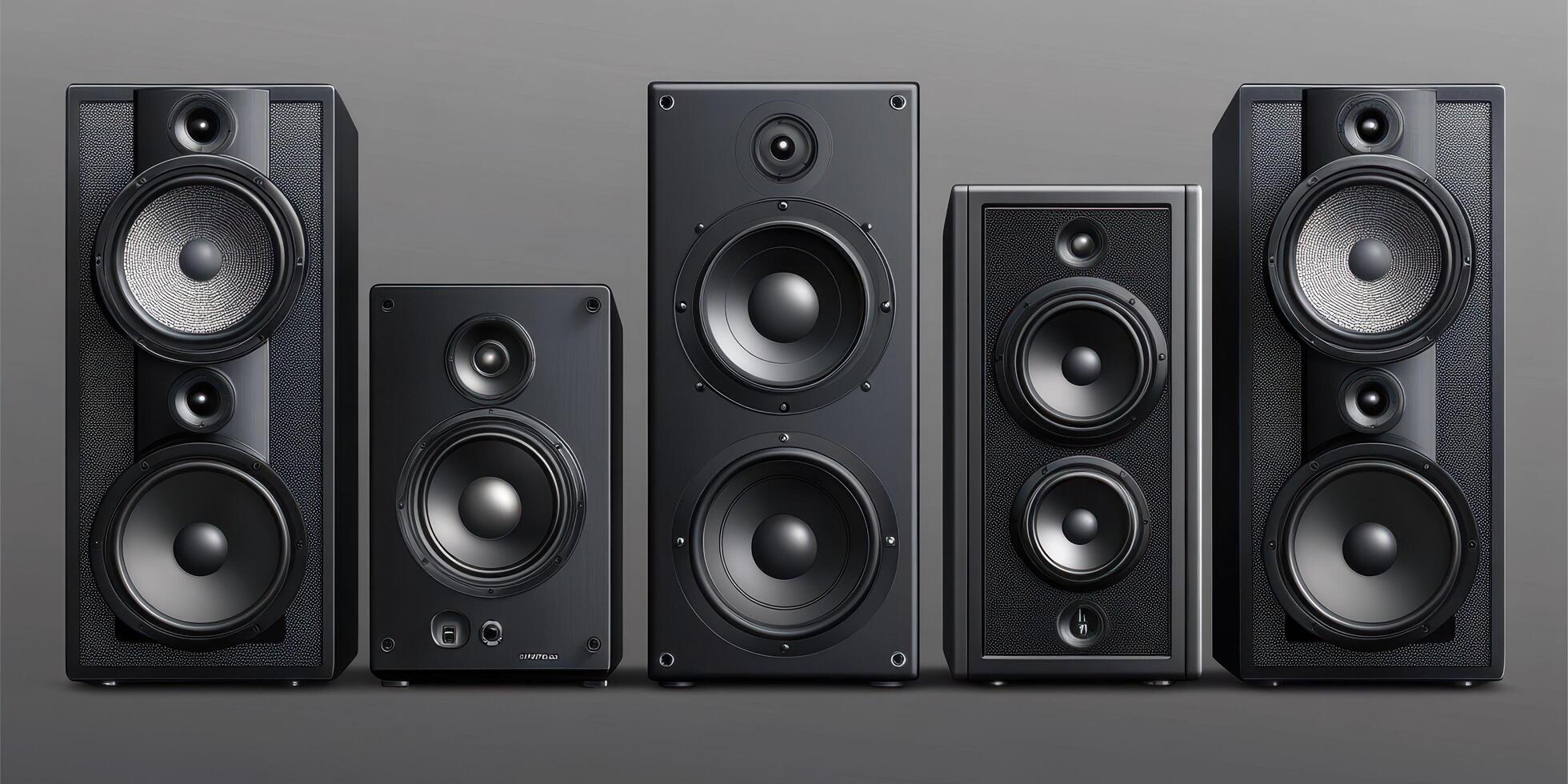 Collection of various loudspeakers showcasing different sizes and designs suitable for sound systems photo