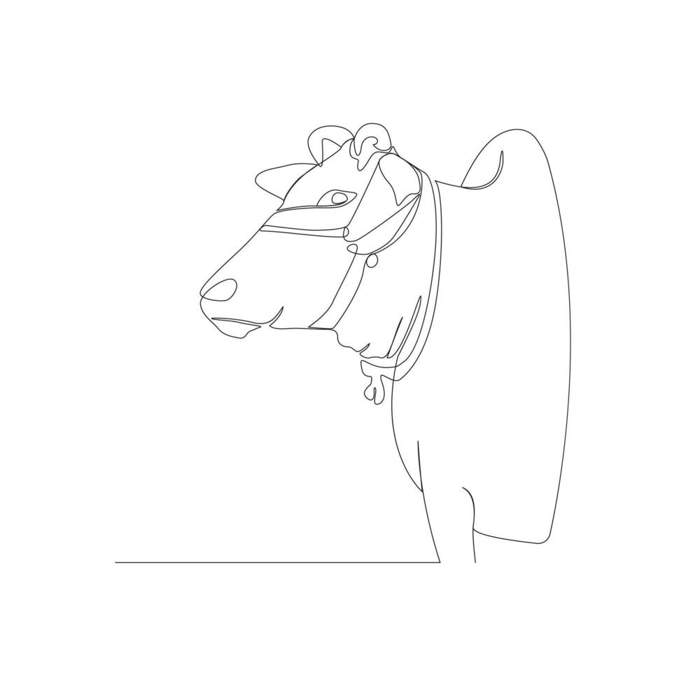 Cow head in continuous line art drawing style. Horned cow portrait minimalist black linear sketch isolated on white background vector