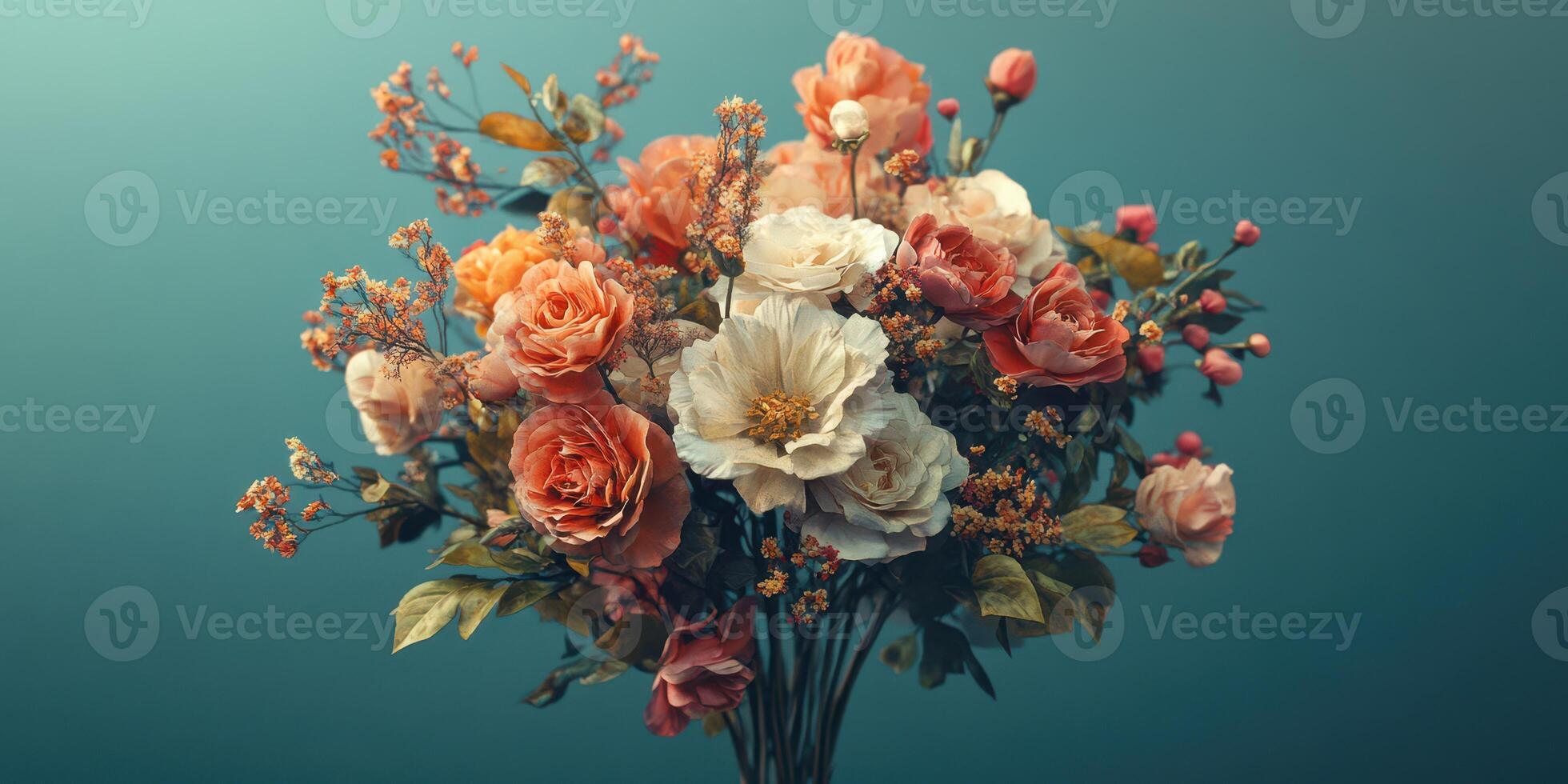 Beautiful arrangement of colorful flowers in a modern vase against a soft background photo