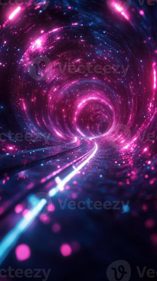 Captivating journey through a glowing tunnel filled with vibrant lights and cosmic patterns photo