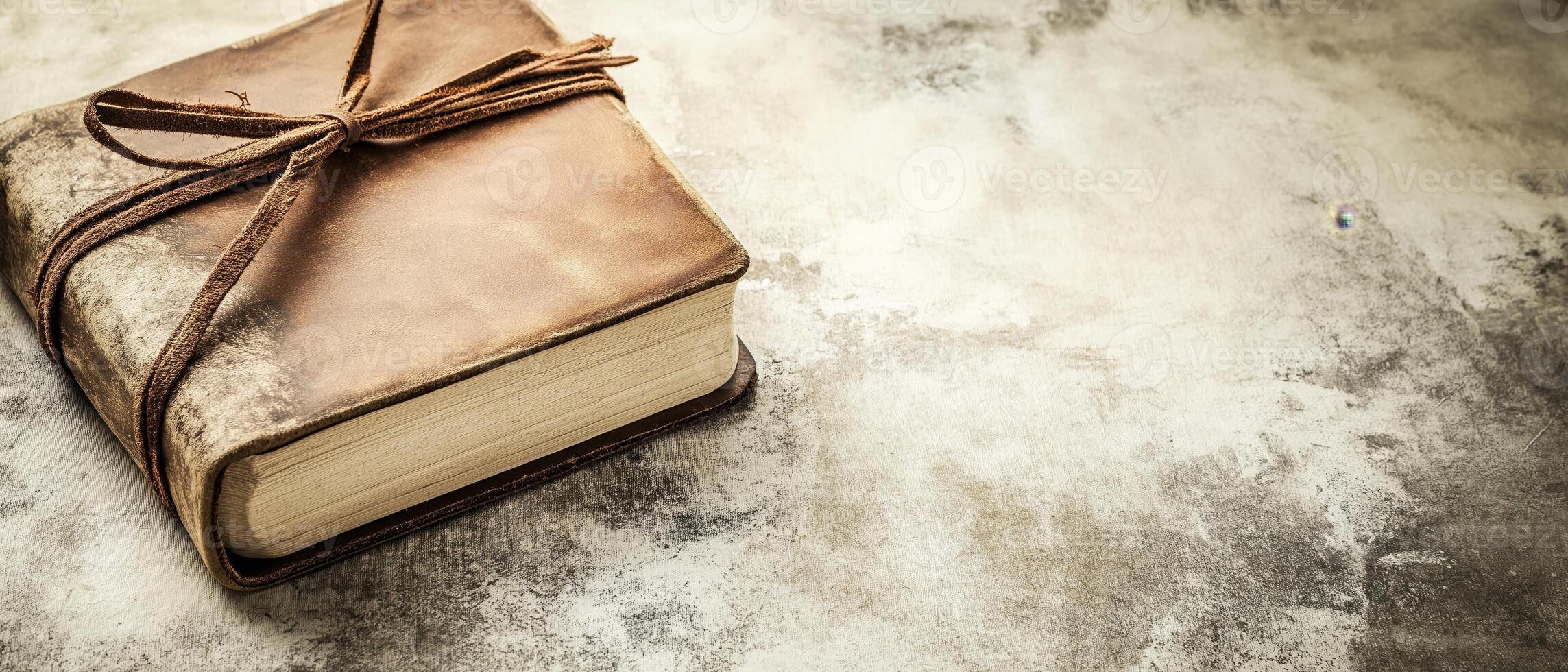 Leather Journal With Tie On Surface photo