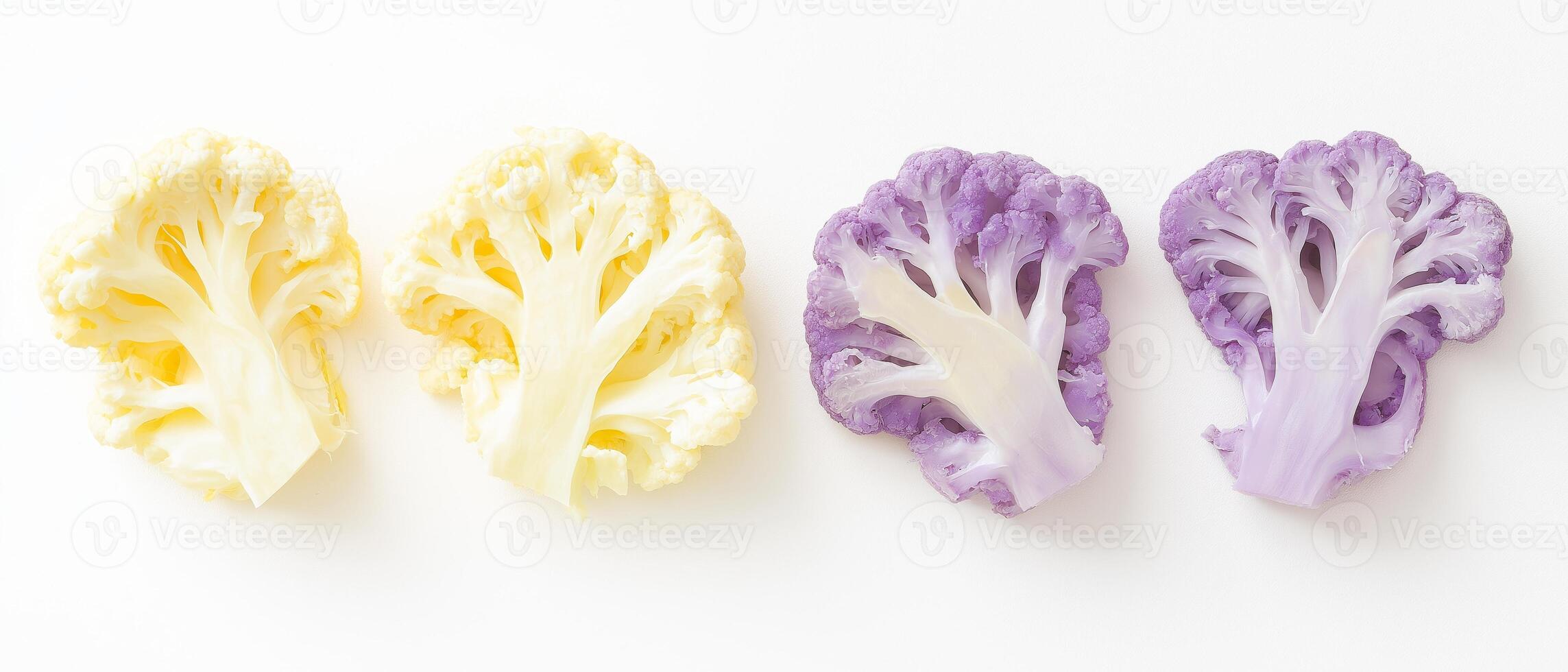 Colorful Cauliflower Florets, White Background, Slices photo