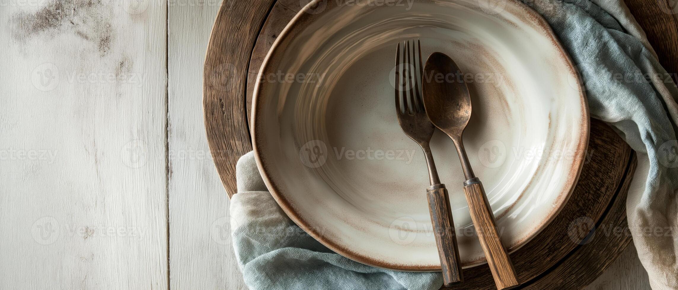 Rustic Table Setting With Plate And Silverware photo