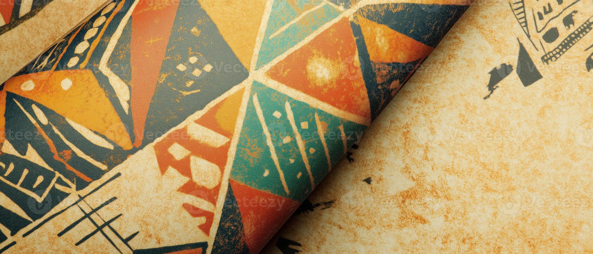 Abstract Ethnic Geometric Pattern On Old Paper photo