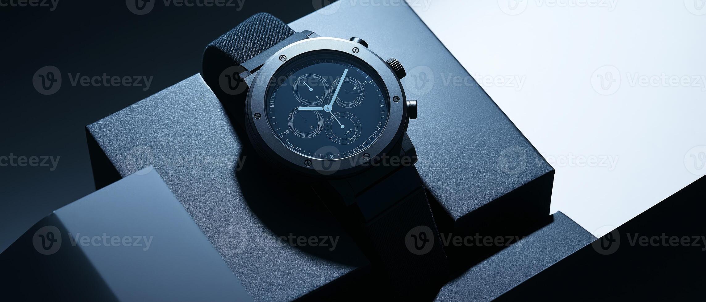 Modern Wristwatch Displayed on Geometric Surfaces photo