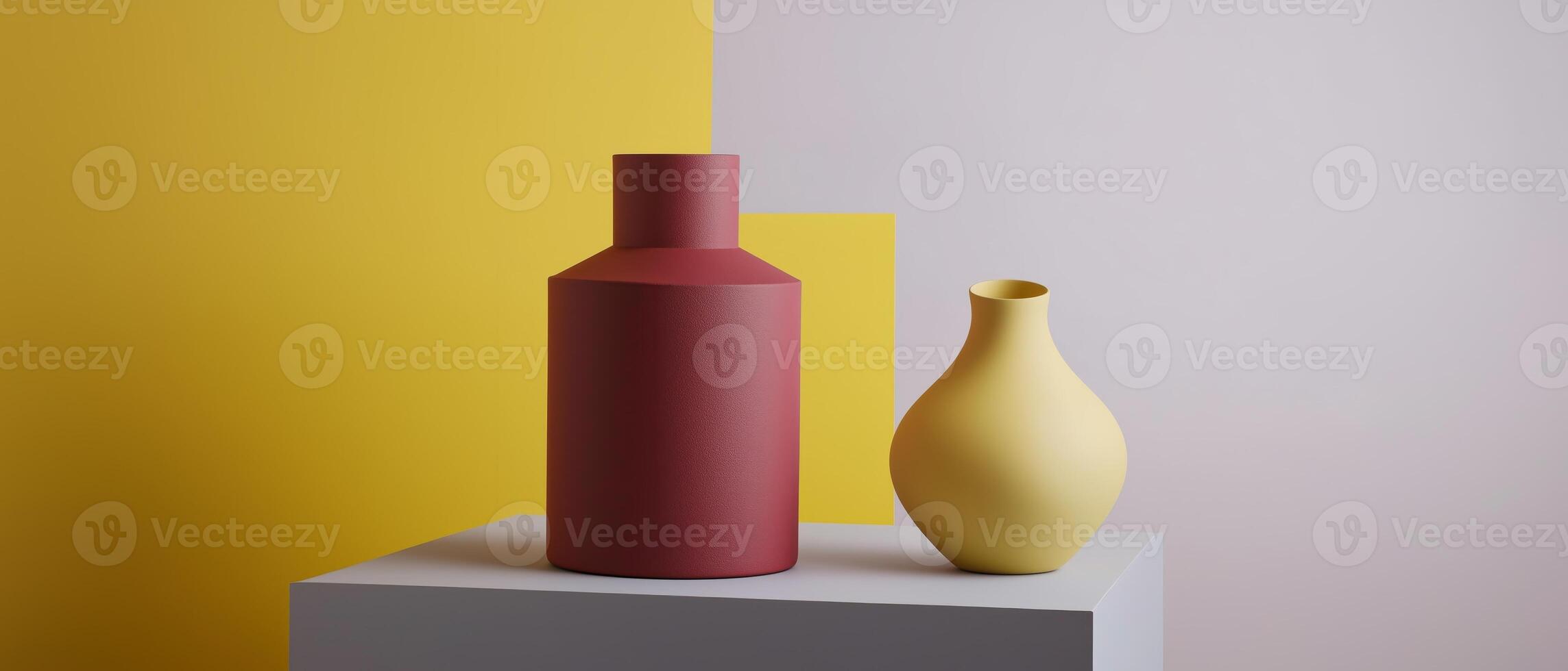 Minimalist Vases on Block- Pink And Yellow photo