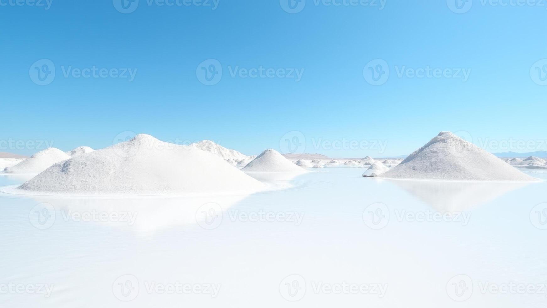 Salt Piles Reflected In Water, Blue Sky photo