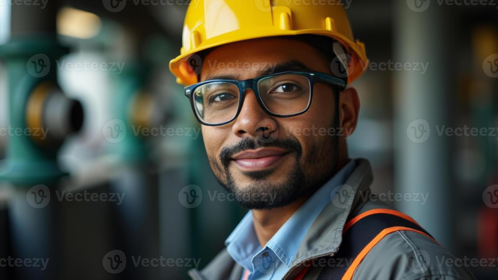 Smiling Engineer In Hard Hat, Indoors photo