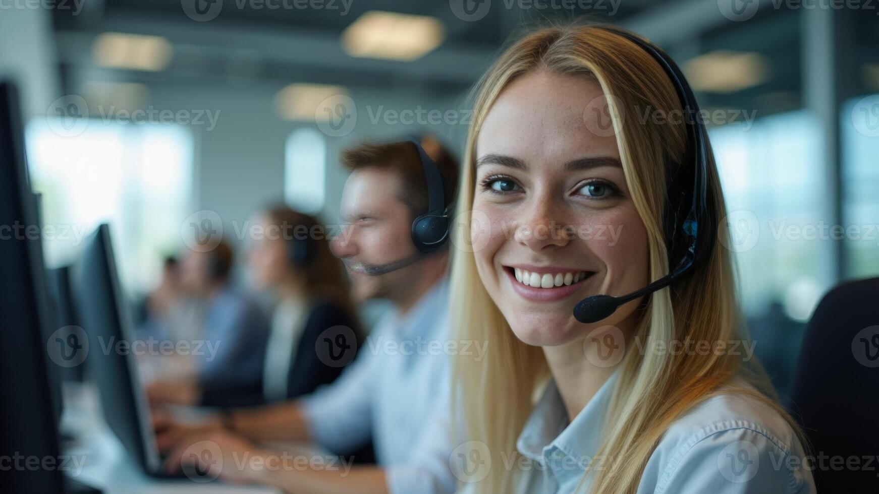 Smiling Woman Working In Call Center photo
