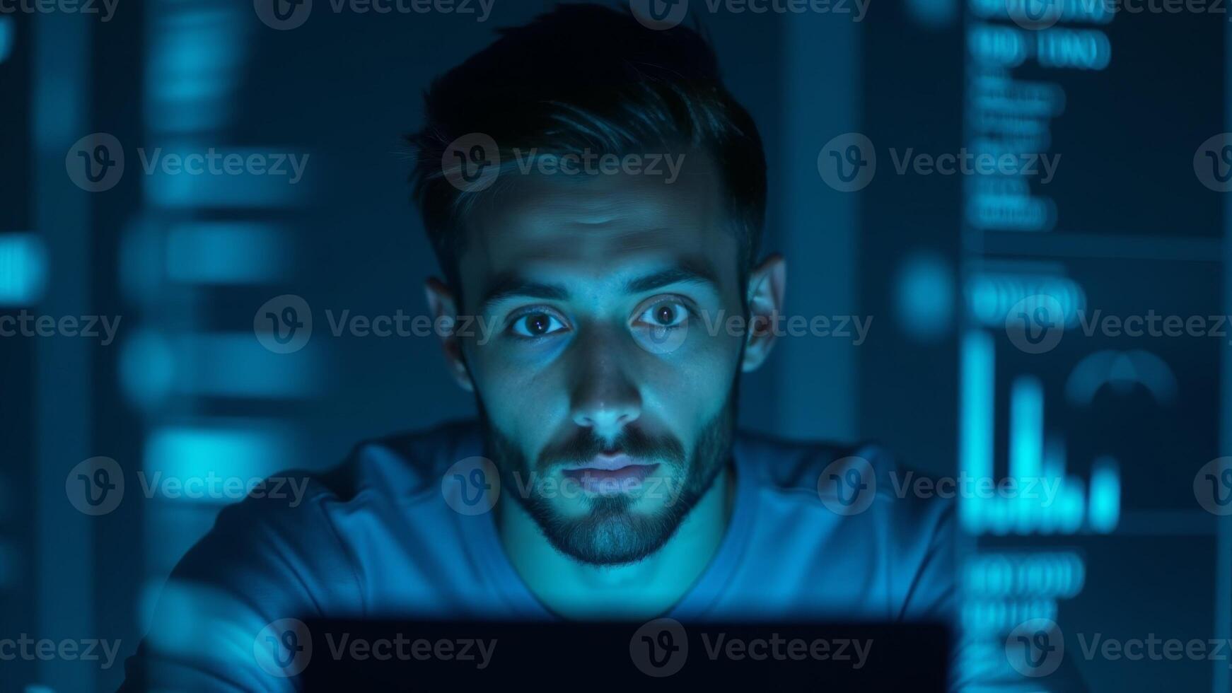Man Concentrating on Code at Night photo