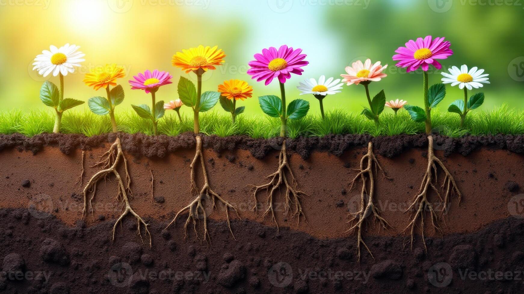 Flowers With Visible Roots In Soil photo