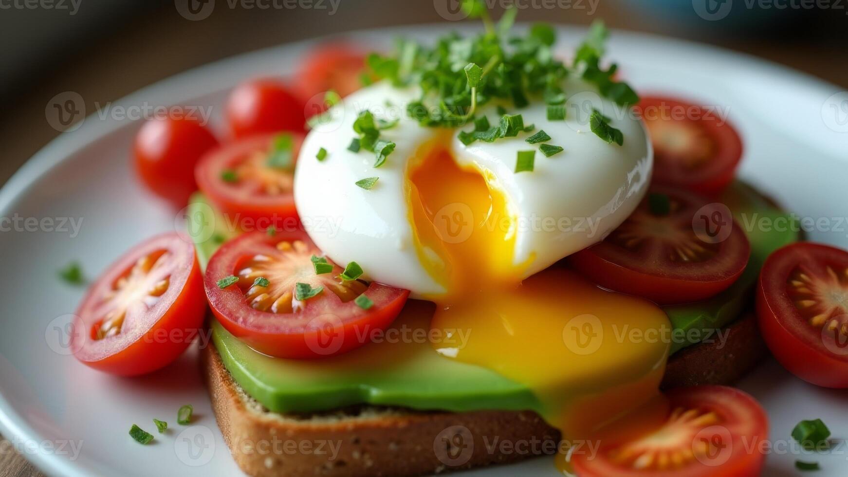 Poached Egg With Avocado And Tomato photo