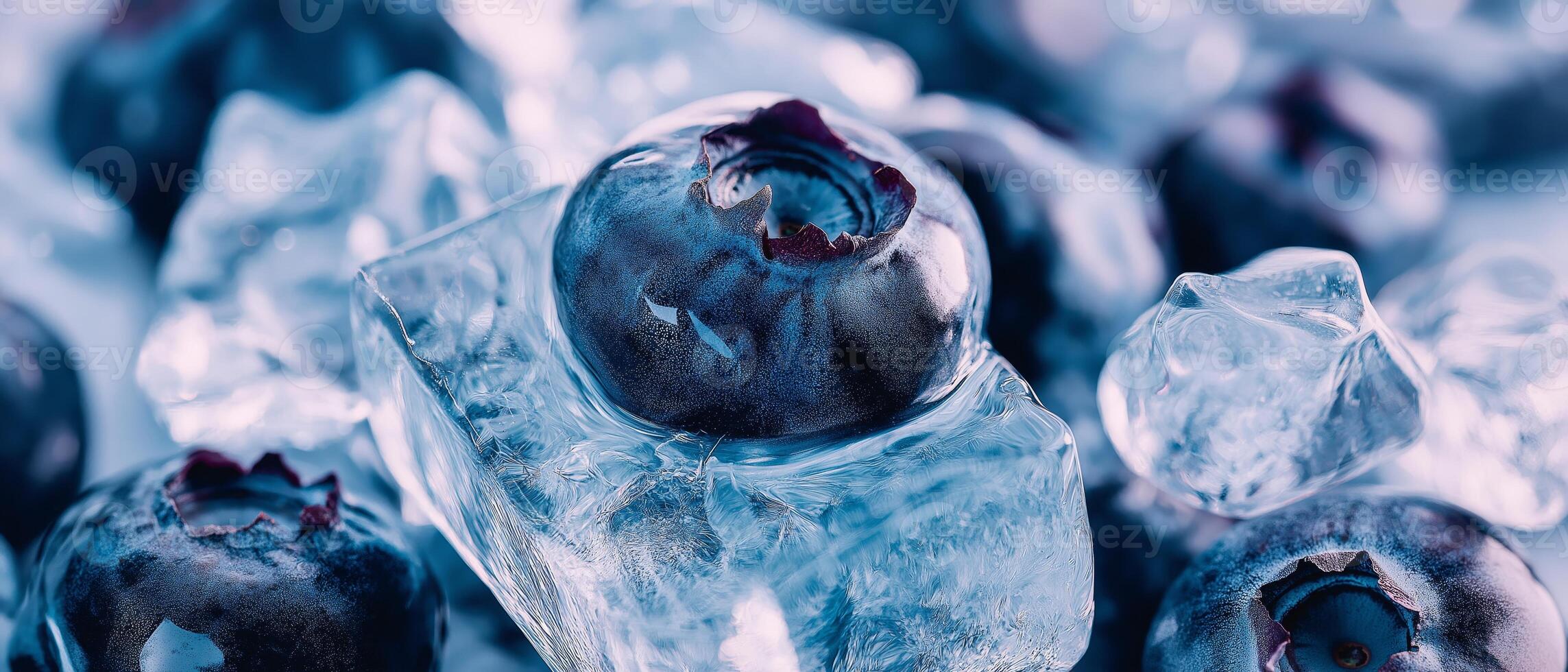 Blueberries With Ice Cubes Close Up photo