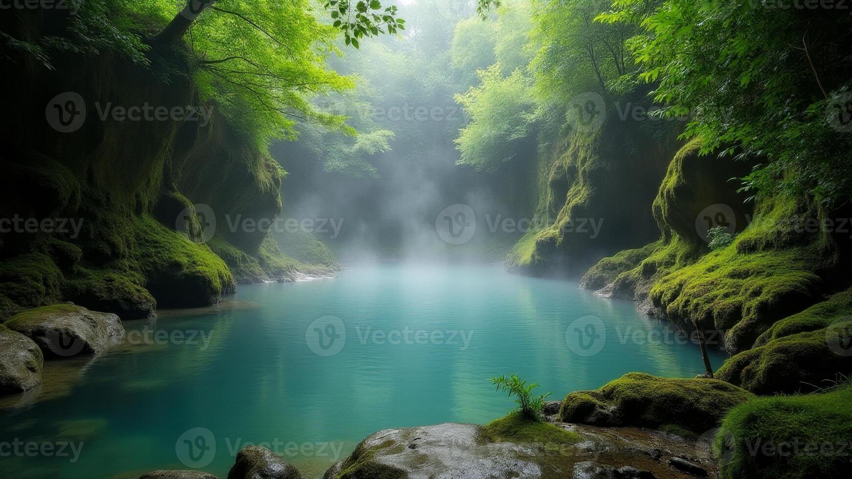 Mystical Blue Pool In Green Forest photo