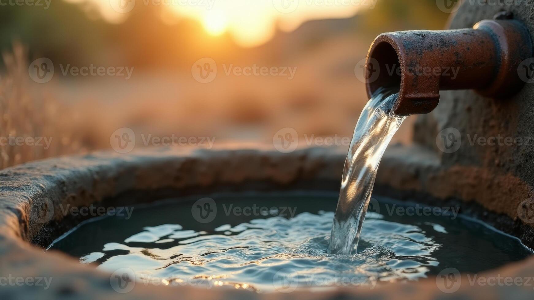 Water Flowing From Old Stone Fountain photo
