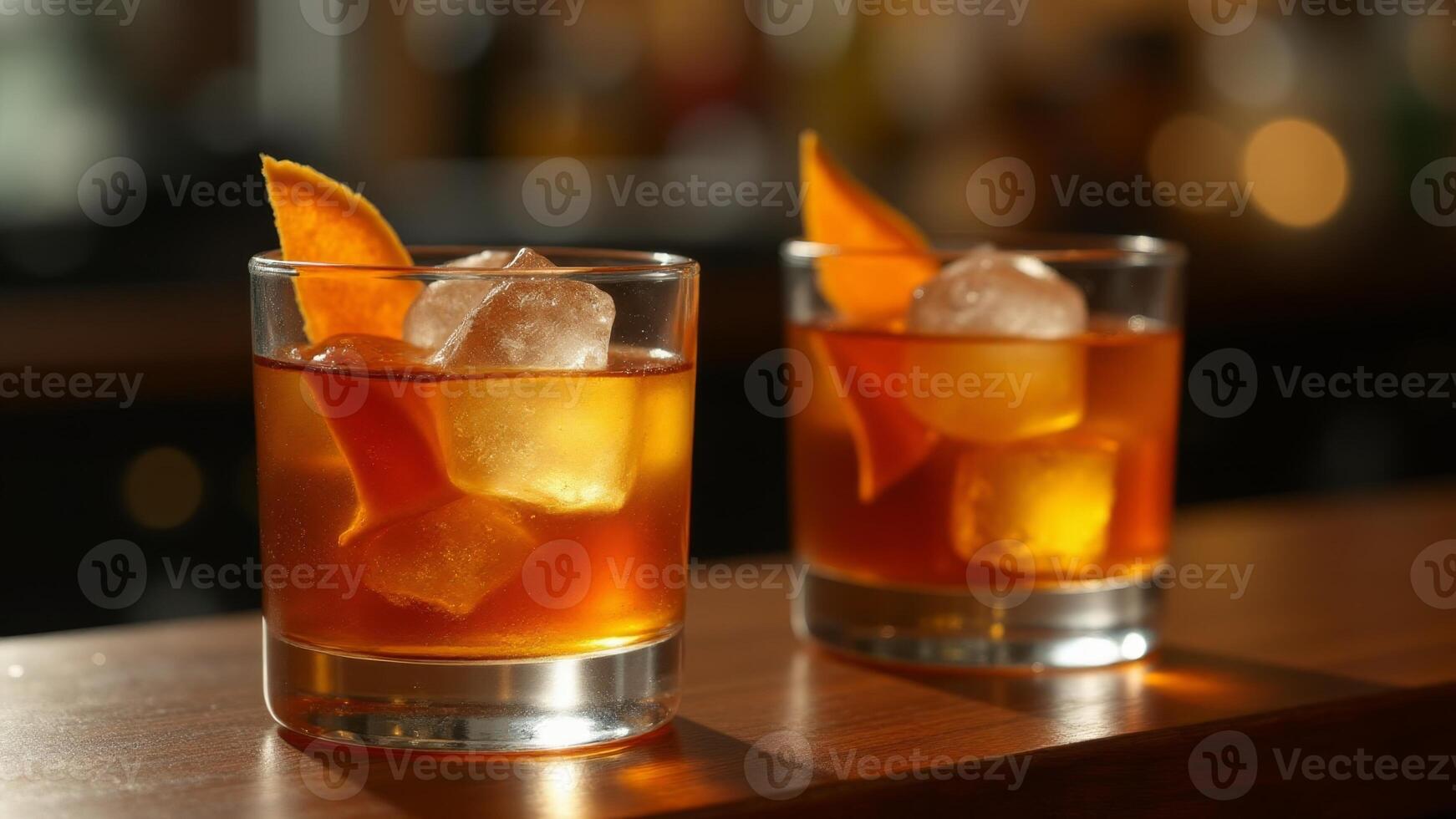 Two Old Fashioned Cocktails With Orange Zest photo