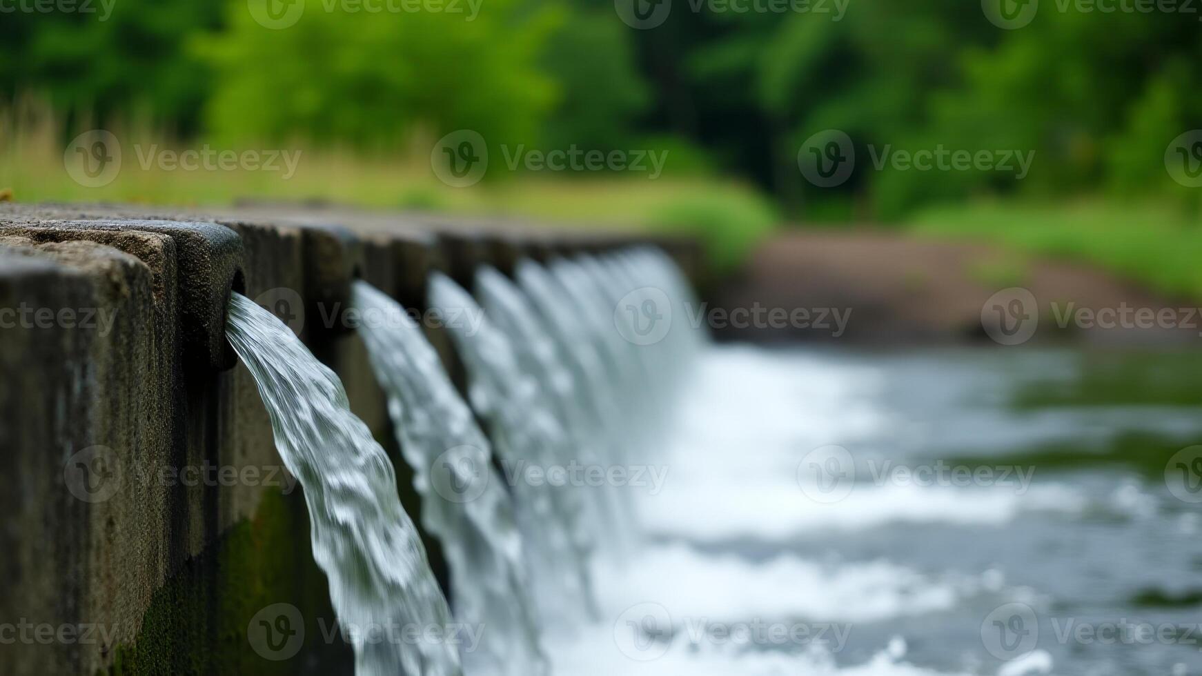 Small Concrete Dam With Water Flowing photo