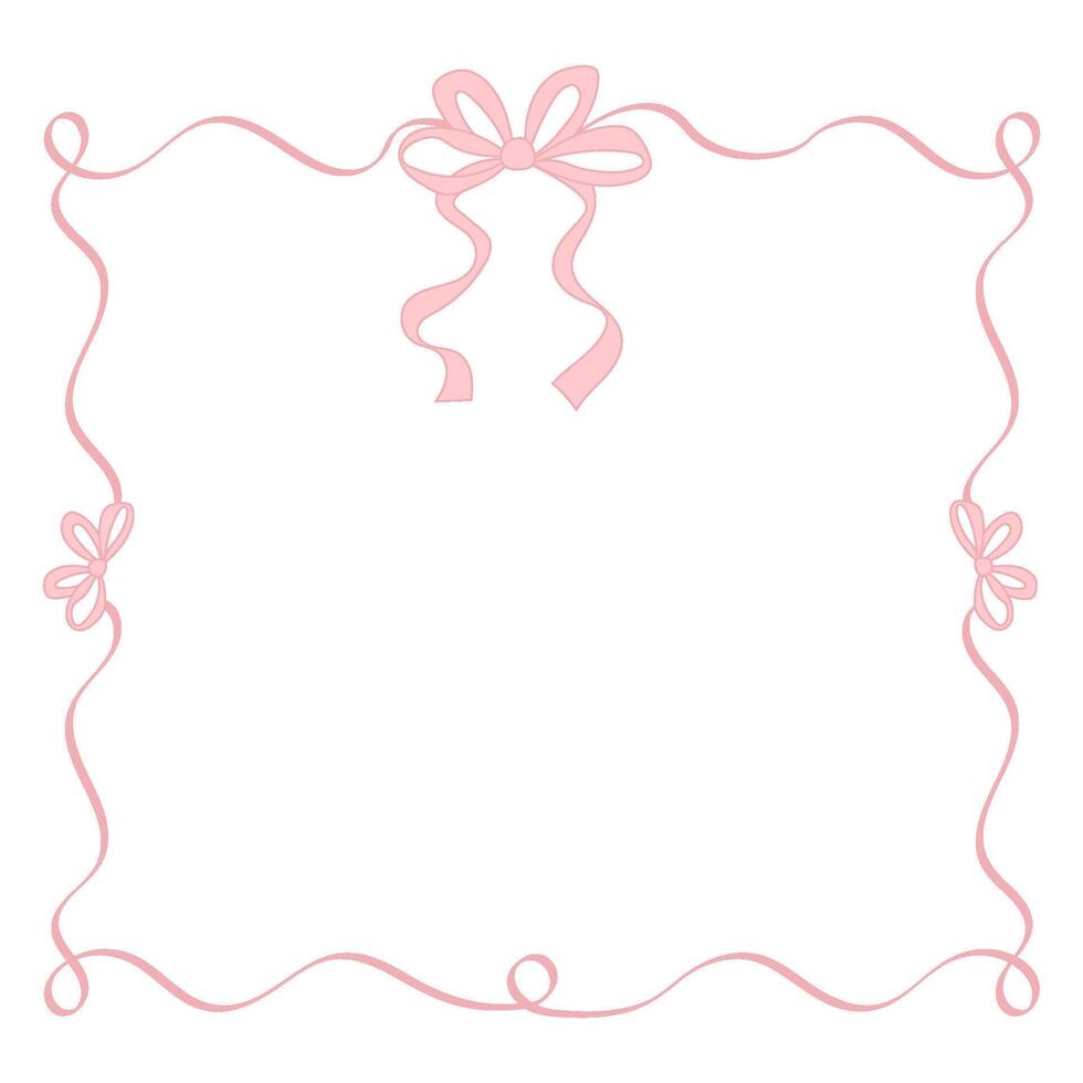 Vintage Coquette Pink Frame with Bows Ribbons. Romantic aesthetic Girly Vibe vector
