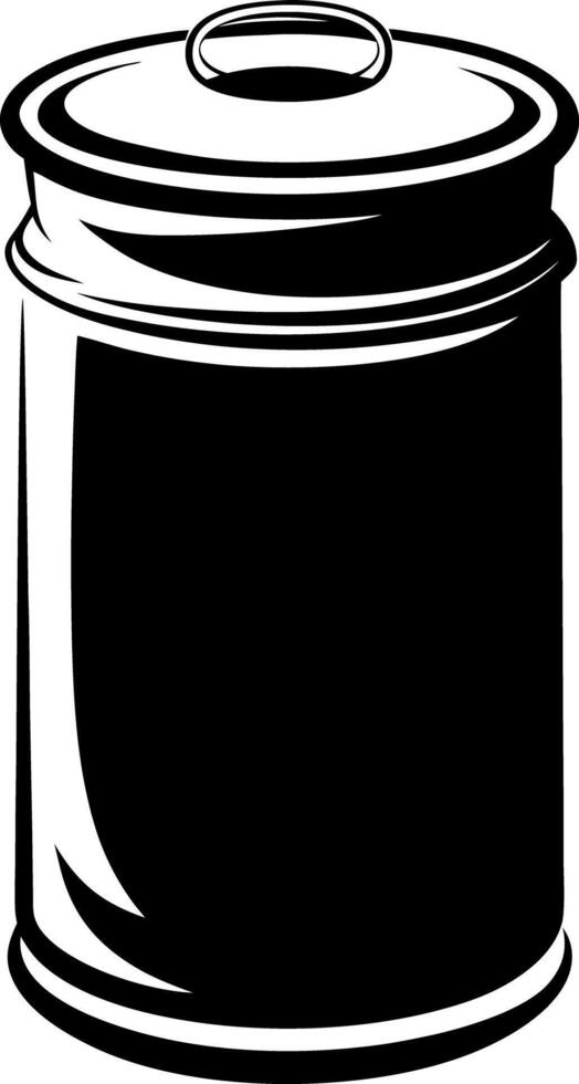 A Black and White Illustration of silhouette a Cylindrical Metal Can with a Lid vector