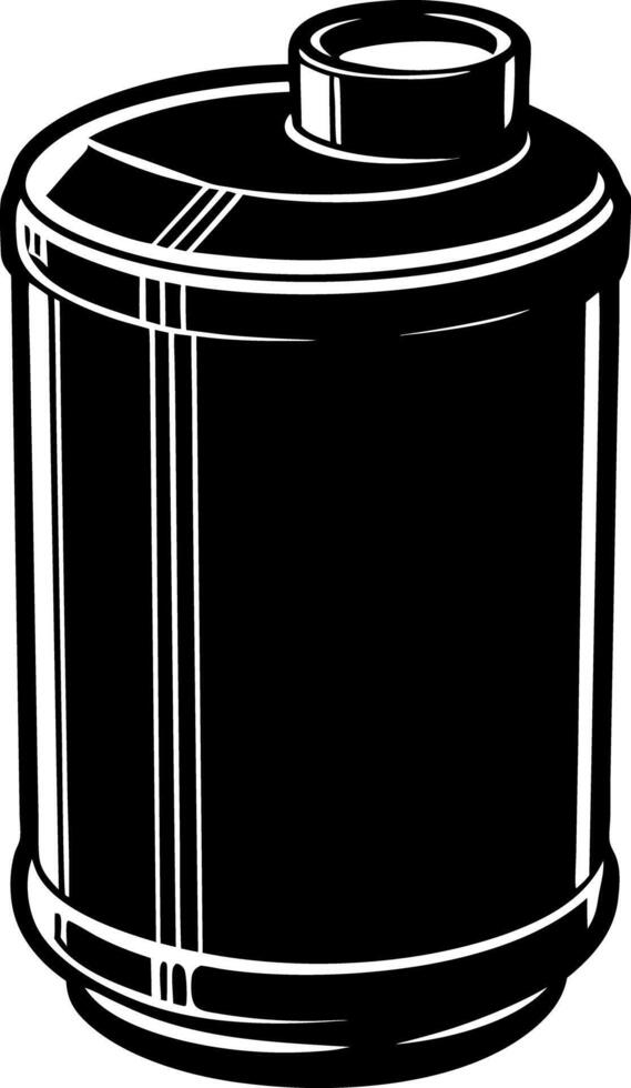 Black and White Illustration of a Cylindrical silhouette Oil Filter for Automotive or Industrial Use vector