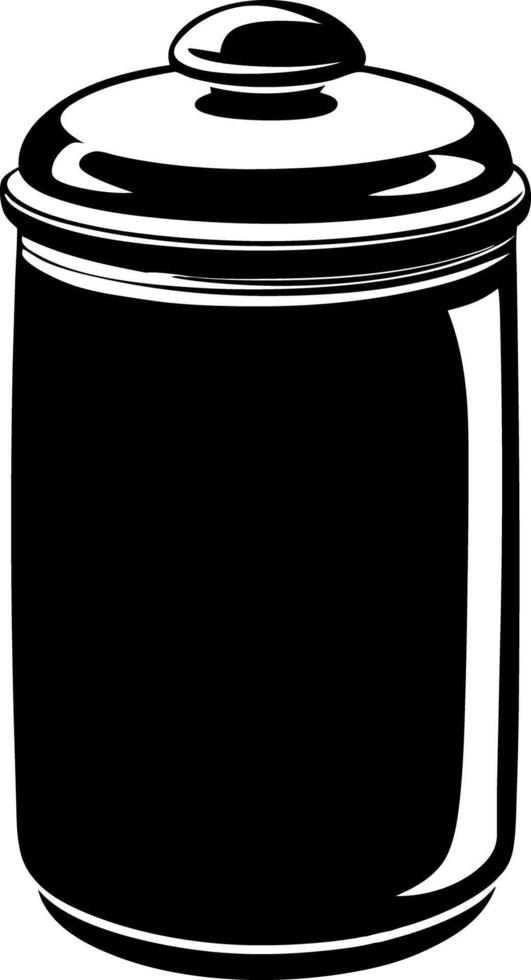 A black and white illustration of silhouette a cylindrical jar with a lid vector