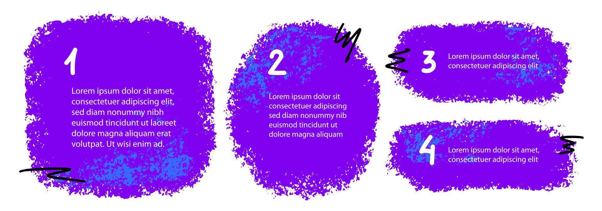 4 steps infographic. Text boxes. Data visualization. Design element for presentation with copy space. Grunge brush strokes, textures. Frames for text. Chalk drawn speech bubbles vector