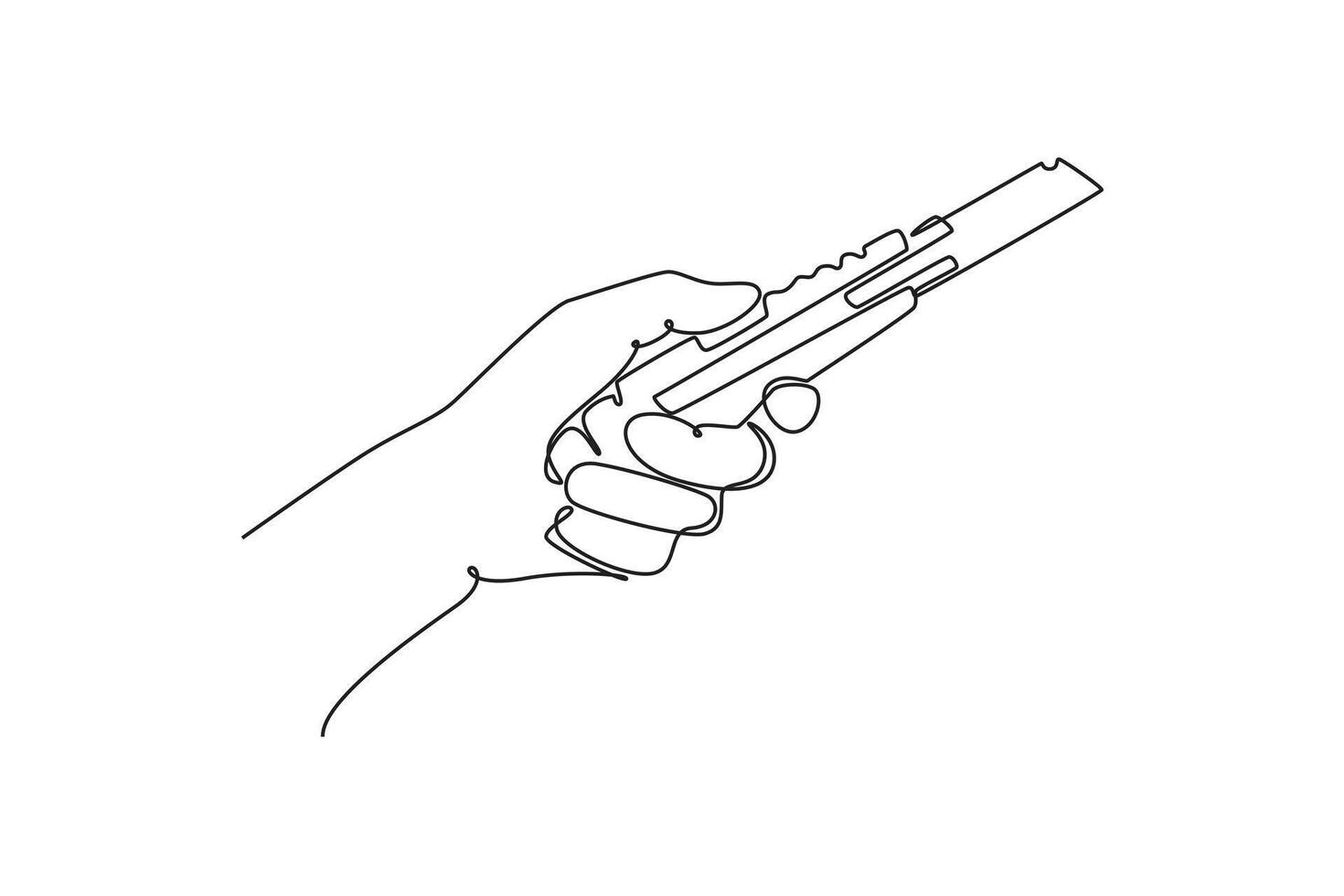 Continuous one line drawing hand of worker builder male holding cutter knife. Handyman tools for cutting plastic board. Home construction concept. Single line draw design graphic illustration vector
