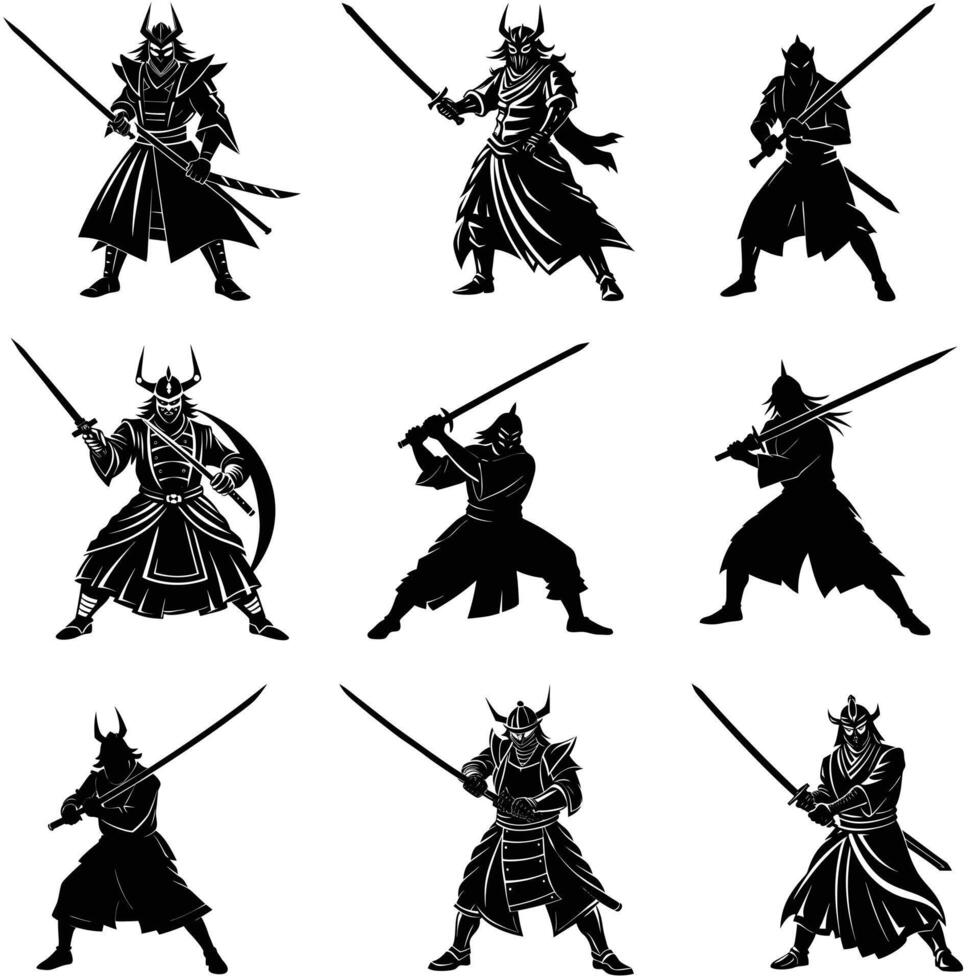 Set of Samurai silhouette vector