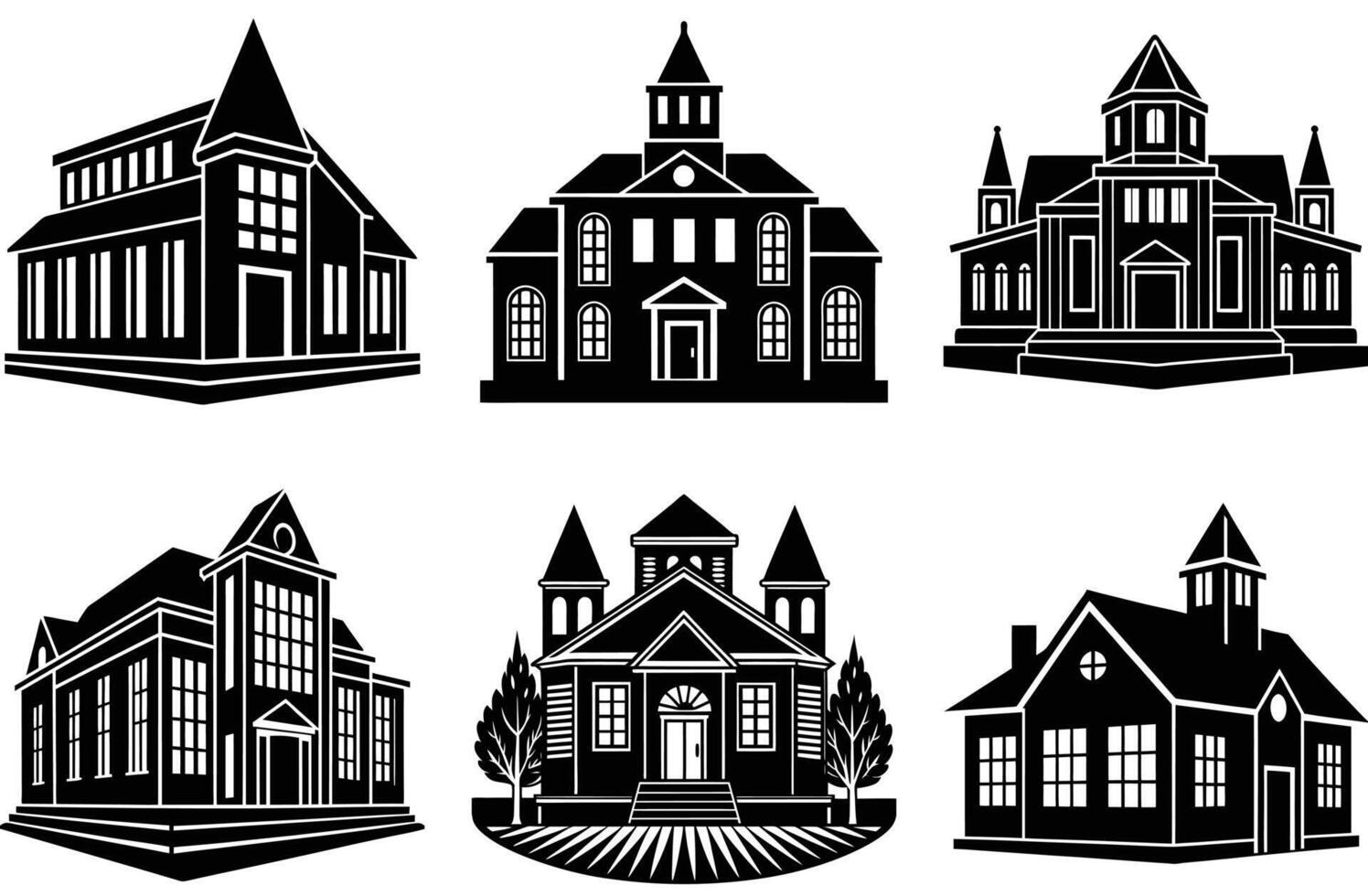 set of houses silhouette vector