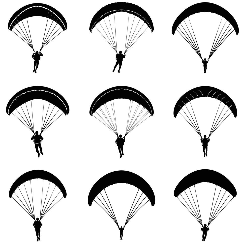 Set of stunning Paragliding silhouette vector