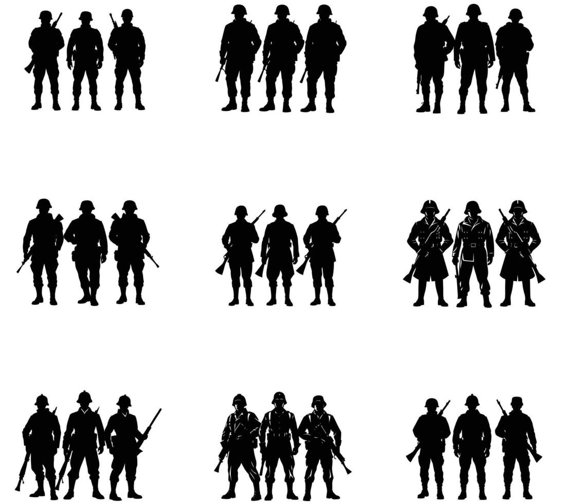 Set of soldiers silhouette vector