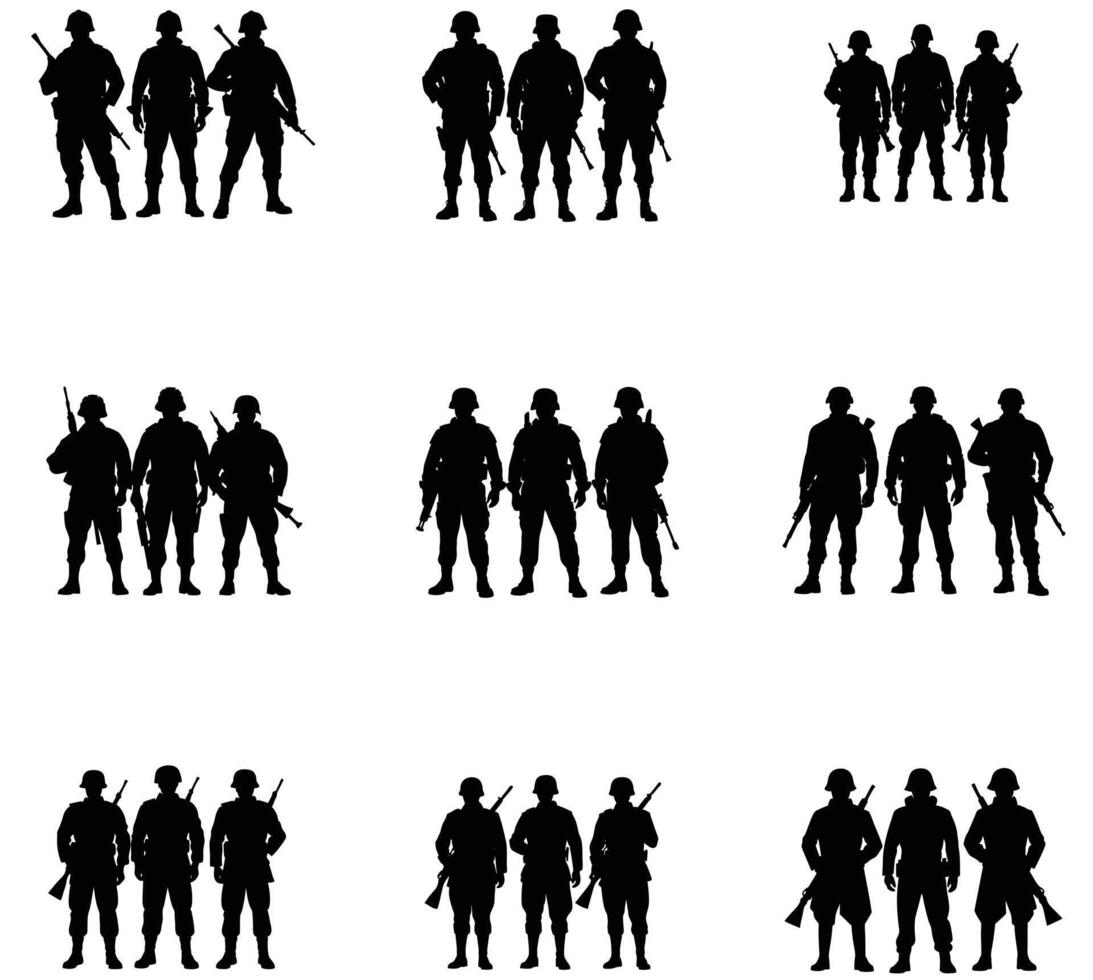 Set of army soldiers silhouette vector