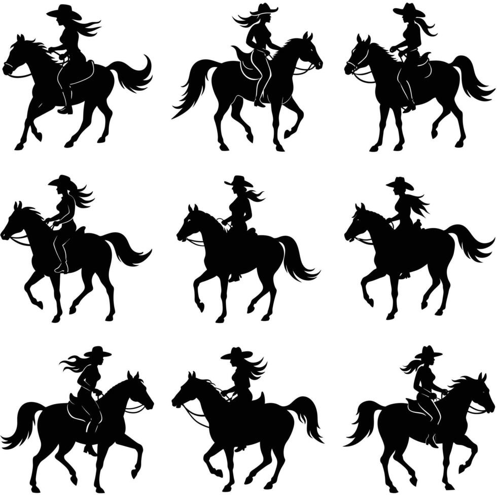 set of beautiful cowgirl vector