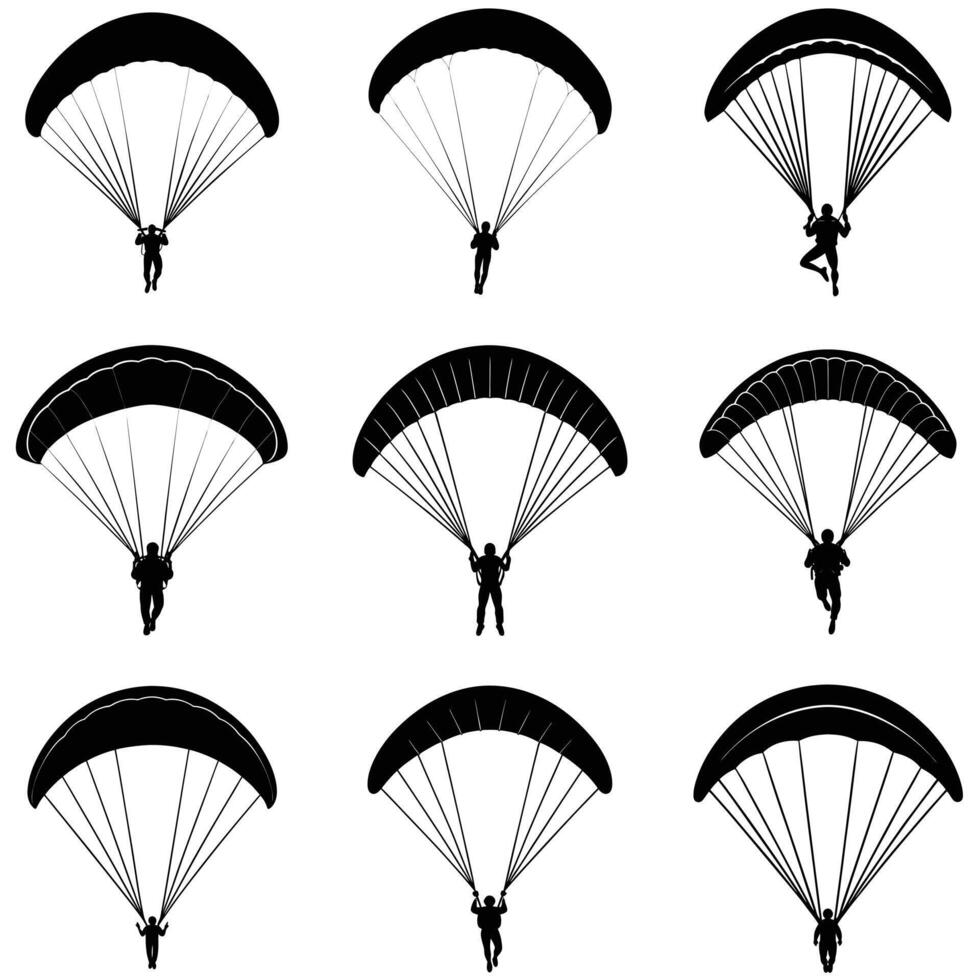 Set of Paragliding silhouette vector