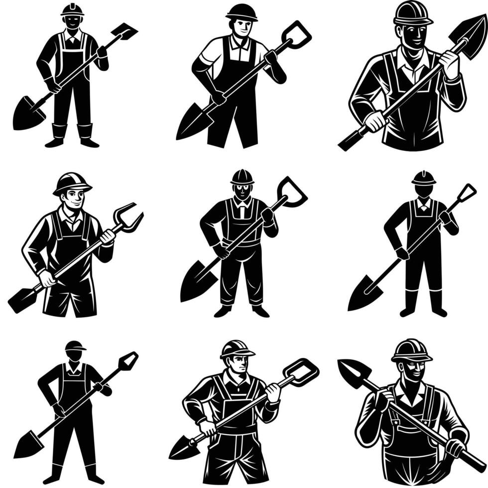 Set of Construction Worker Silhouette vector