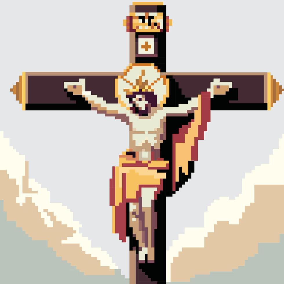 Holy Sacrifice of Jesus Christ Crucifixion in Pixel Art vector