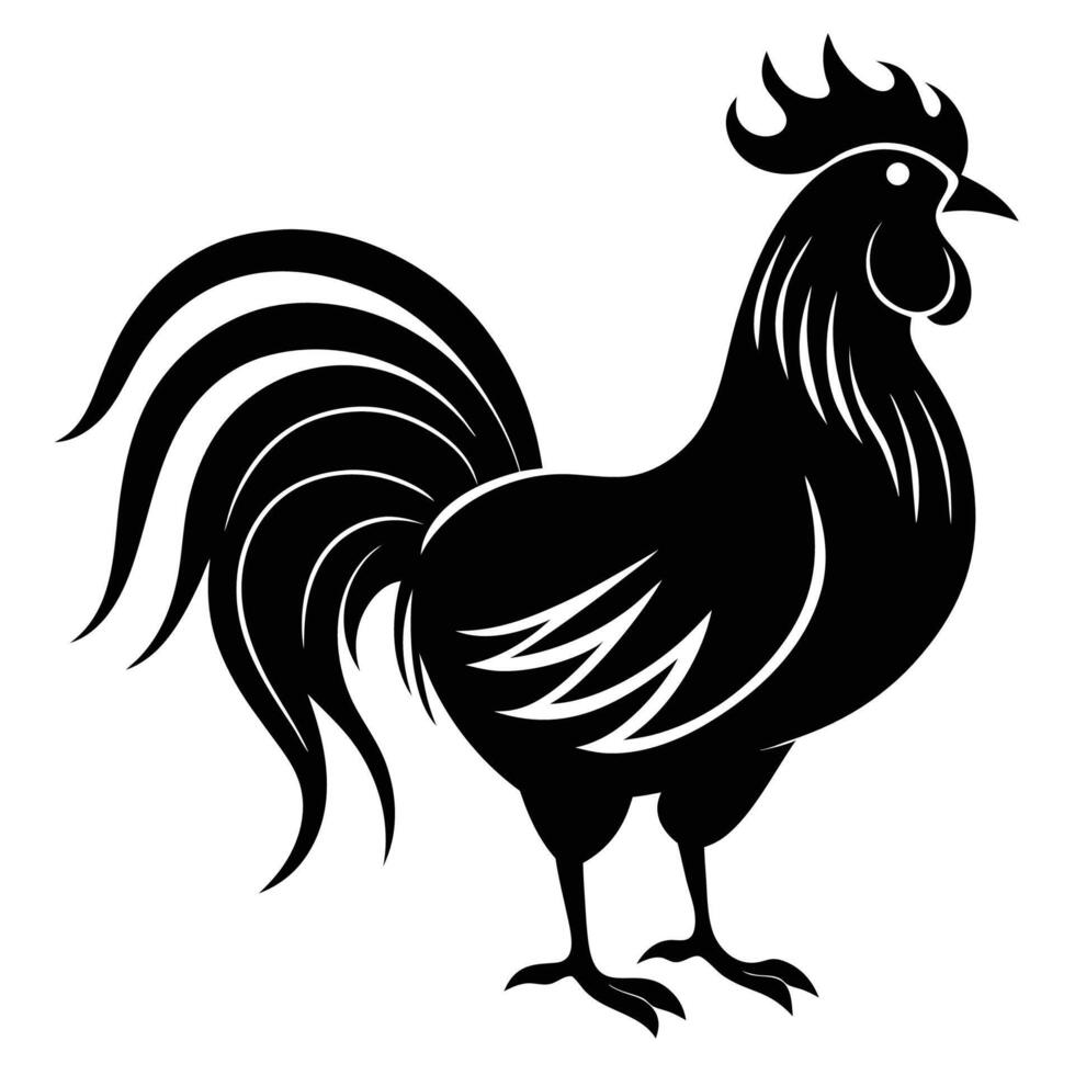 A crowing rooster silhouette illustration with flowing lines vector