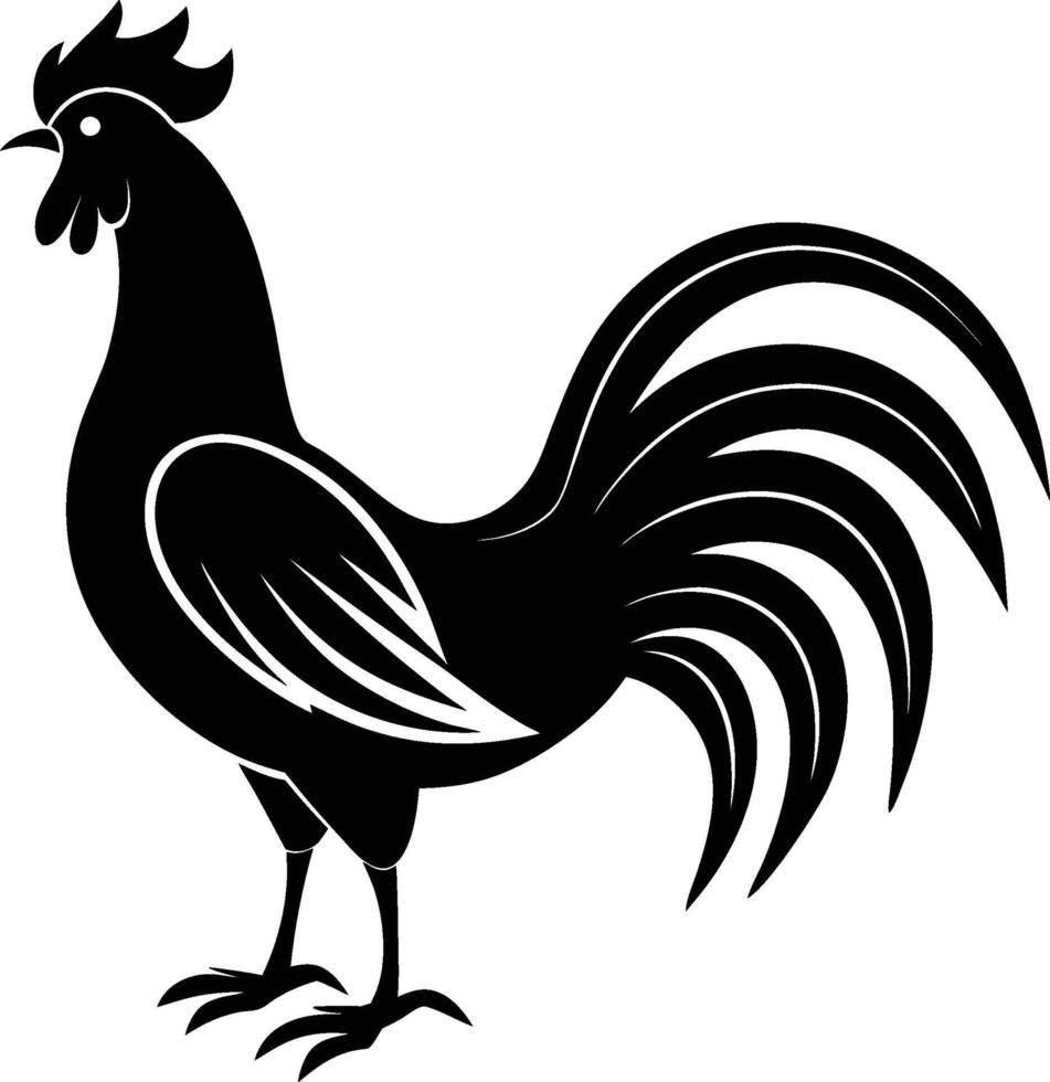 A crowing rooster silhouette Art illustration with flowing lines vector