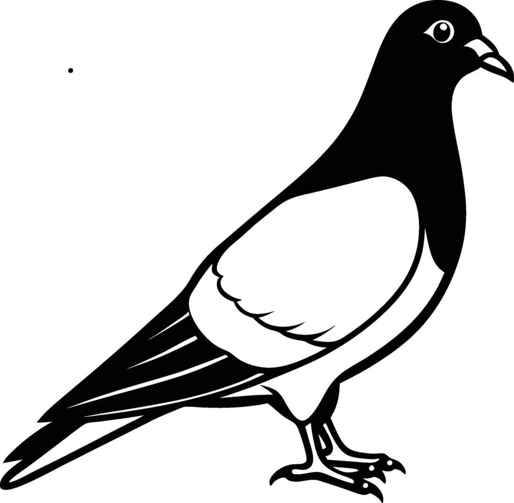 A perched pigeon silhouette with minimal detailing vector