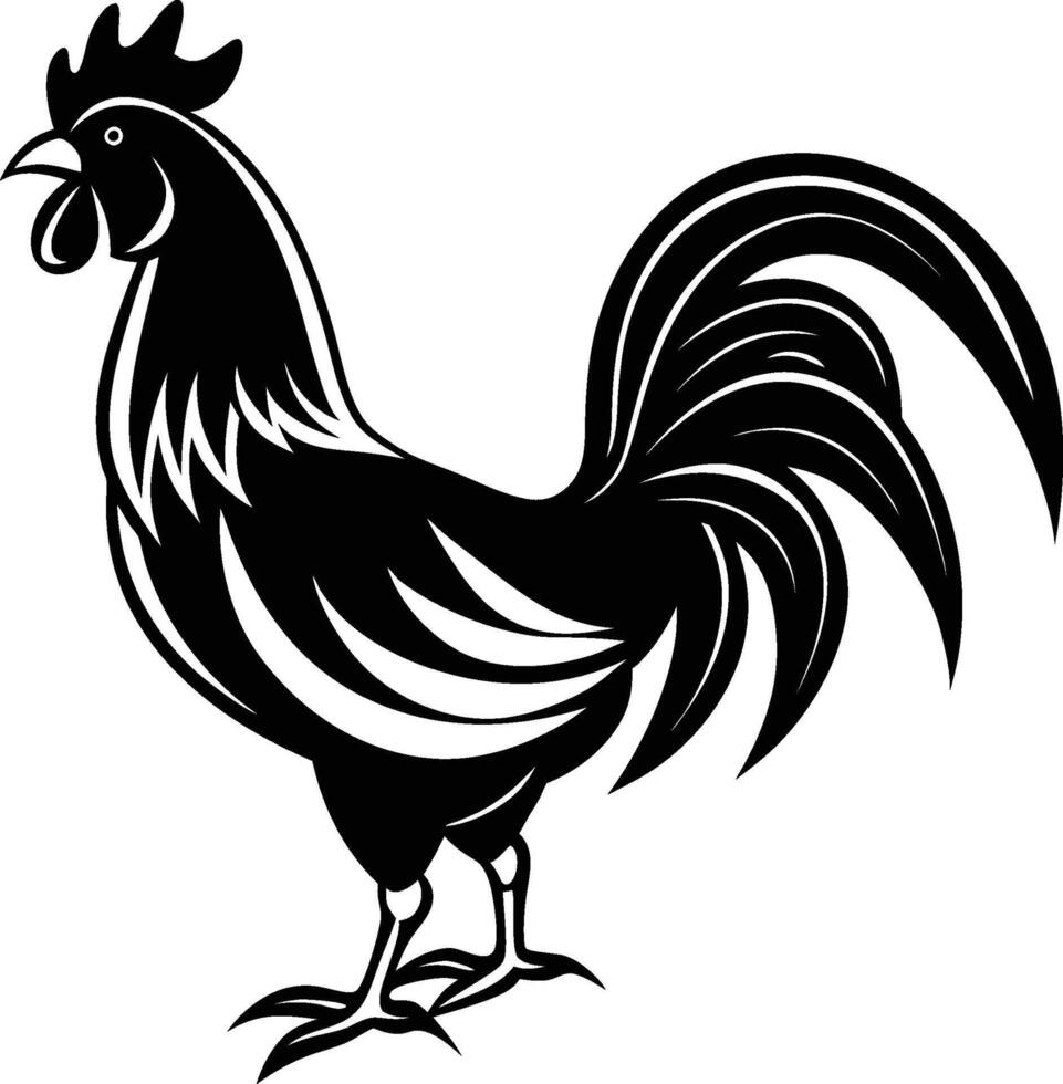 A crowing rooster silhouette Art with flowing lines vector