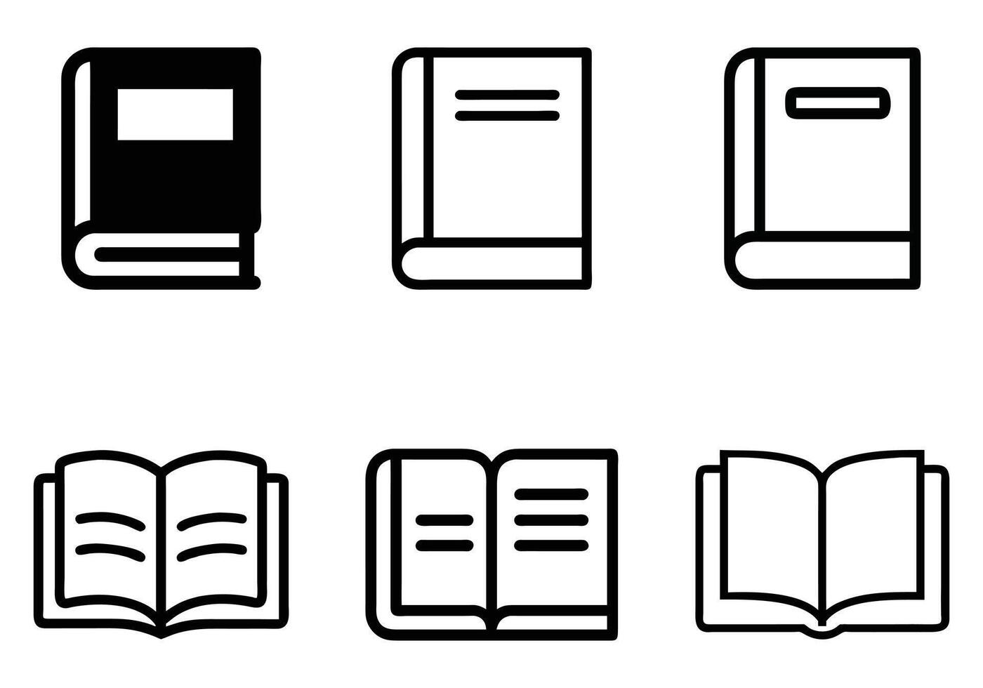 Simple black line art icons of books vector