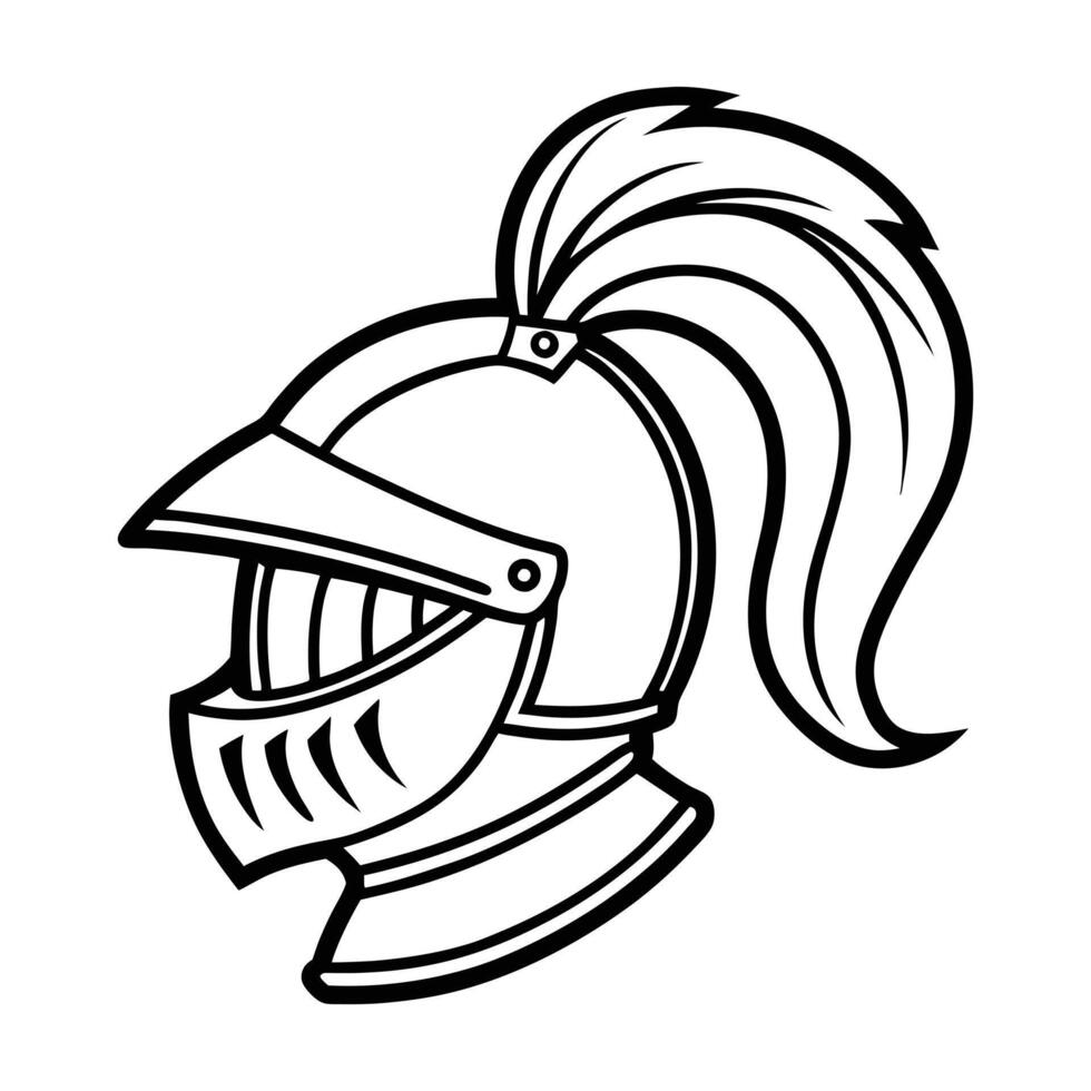 Detailed Line Art Illustration of a Medieval Knight's Helmet vector