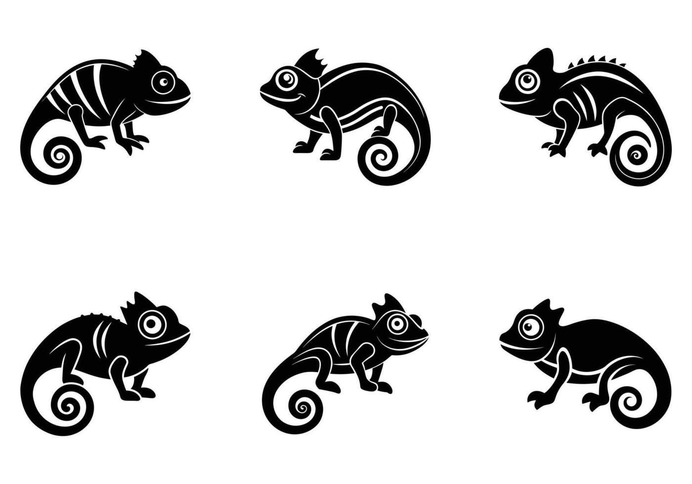 Cute Black and White Chameleon Silhouettes vector