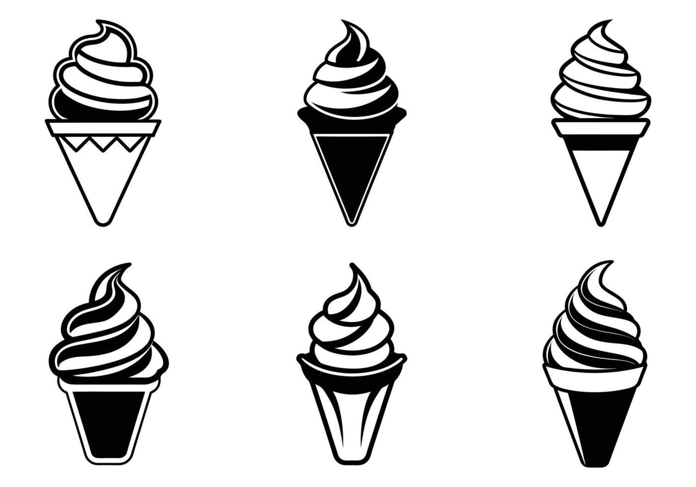 Simple Black and White Ice Cream Cone logo Illustration Set vector