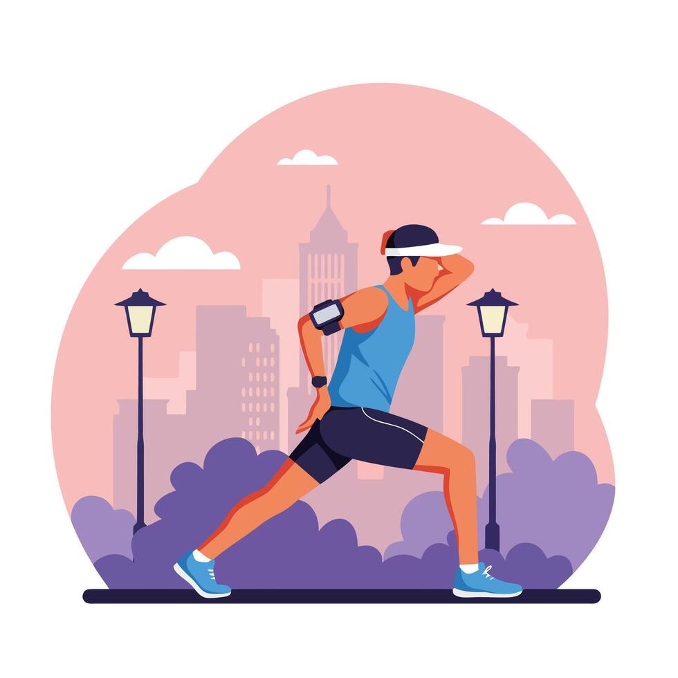Man Stretching Before a Run in City Park Illustration vector