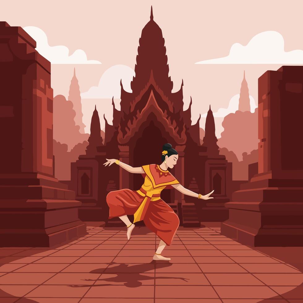 Woman Performs Traditional Dance at Ancient Temple Cultural Performance vector