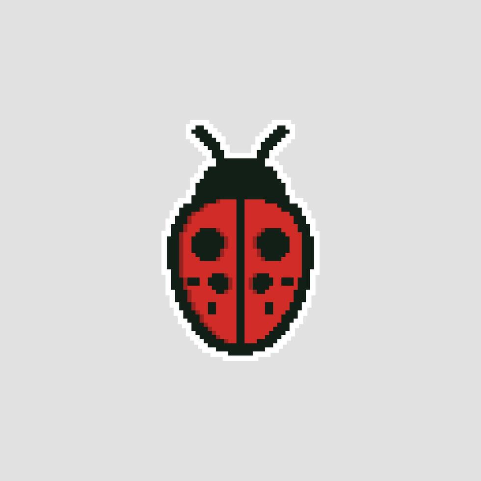 pixel art lady bug. Cute Lady Bug pixelated design 8-bit. Isolated illustration. vector